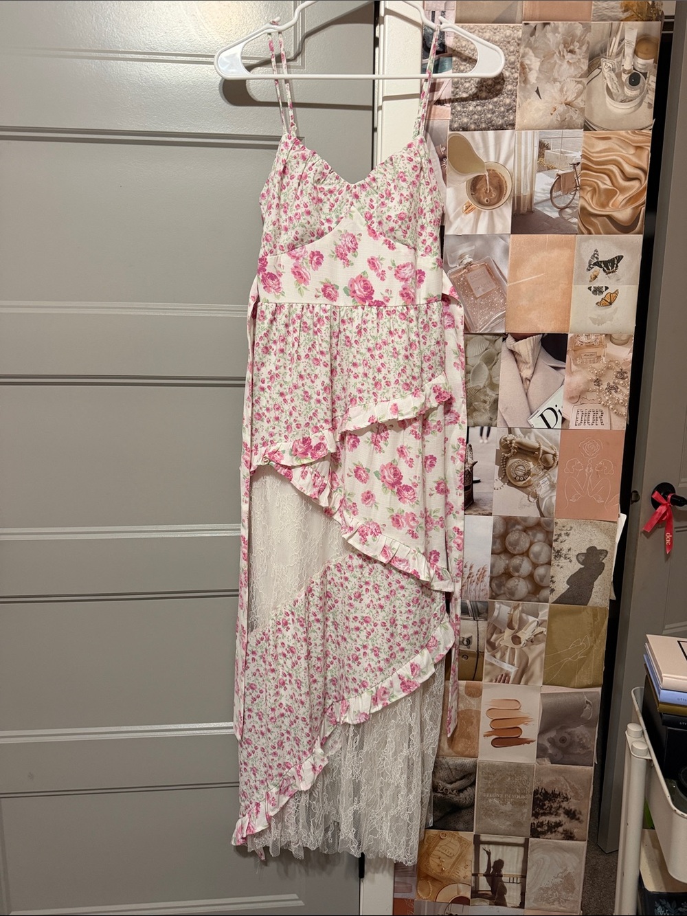 Francesca's Collections Pink Floral High-Low Maxi Dress